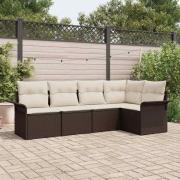 vidaXL Trädgårdsoffset med kudde med lagring 5 pcs Brun Poly rattan