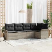 vidaXL Trädgårdsoffset med kudde med lagring 5 pcs Ljusgrå Poly rattan