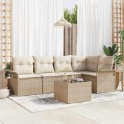 vidaXL Trädgårdsoffset med kudde med lagring 6 pcs Beige Poly rattan