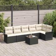 vidaXL Trädgårdsoffset med kudde med lagring 7 pcs Svart Poly rattan
