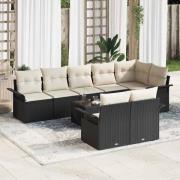 vidaXL Trädgårdsoffset med kudde med lagring 9 pcs Svart Poly rattan