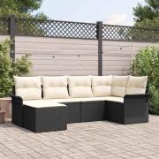 vidaXL Trädgårdsoffset med kudde med lagring 6 pcs Svart Poly rattan