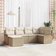 vidaXL Trädgårdsoffset med kudde med lagring 6 pcs Beige Poly rattan