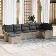 vidaXL Trädgårdsoffset med kudde med lagring 7 pcs Ljusgrå Poly rattan