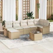 vidaXL Trädgårdsoffset med kudde med lagring 8 pcs Beige Poly rattan