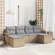 vidaXL Trädgårdsoffset med kudde med lagring 6 pcs Beige Poly rattan