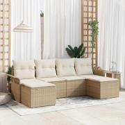 vidaXL Trädgårdsoffset med kudde med lagring 6 pcs Beige Poly rattan