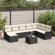 vidaXL Trädgårdsoffset med kudde med lagring 9 pcs Brun Poly rattan