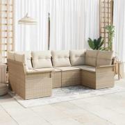 vidaXL Trädgårdsoffset med kudde med lagring 6 pcs Beige Poly rattan