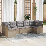 vidaXL Trädgårdsoffset med kudde med lagring 7 pcs Beige Poly rattan