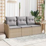 vidaXL Trädgårdsoffset med kudde med lagring 3 pcs Beige Poly rattan