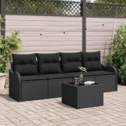 vidaXL Trädgårdsoffset med kudde Manuell 5 pcs Svart 55 x 55 x 37 cm