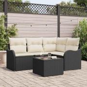 vidaXL Trädgårdsoffset med kudde med lagring 5 pcs Brun Poly rattan
