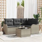 vidaXL Trädgårdsoffset med kudde med lagring 5 pcs Grå Poly rattan