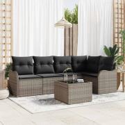 vidaXL Trädgårdsoffset med kudde med lagring 6 pcs Svart Poly rattan