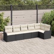 vidaXL Trädgårdsoffset med kudde med lagring 6 pcs Svart Poly rattan