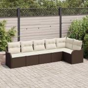 vidaXL Trädgårdsoffset med kudde med lagring 6 pcs Brun Poly rattan