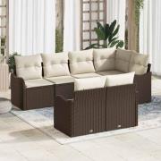 vidaXL Trädgårdsoffset med kudde med lagring 7 pcs Brun Poly rattan
