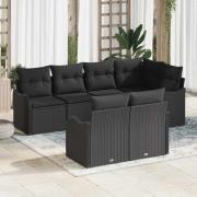 vidaXL Trädgårdsoffset med kudde med lagring 7 pcs Svart Poly rattan