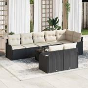 vidaXL Trädgårdsoffset med kudde 9 pcs Svart och vit Poly rattan