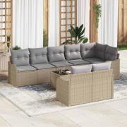 vidaXL Trädgårdsoffset med kudde 9 pcs Beige, ljusgrå Poly rattan
