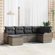 vidaXL Trädgårdsoffset med kudde 6 pcs Grå Poly rattan