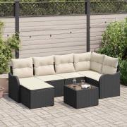 vidaXL Trädgårdsoffset med kudde 7 pcs Svart, vit Poly rattan