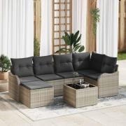 vidaXL Trädgårdsoffset med kudde 7 pcs Ljusgrå Poly rattan