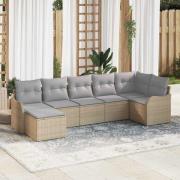 vidaXL Trädgårdsoffset med kudde 7 pcs Beige, ljusgrå Poly rattan