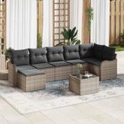 vidaXL Trädgårdsoffset med kudde 8 pcs Grå Poly rattan