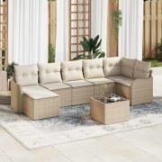 vidaXL Trädgårdsoffset med kudde 8 pcs Beige och vit Poly rattan