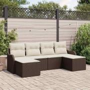vidaXL Trädgårdsoffset med kudde 6 pcs Brun och vit Poly rattan