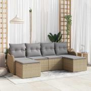 vidaXL Trädgårdsoffset med kudde 6 pcs beige och ljusgrå Poly rattan
