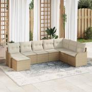 vidaXL Trädgårdsoffset med kudde 8 pcs Beige, vit Poly rattan