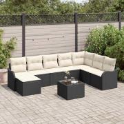 vidaXL Trädgårdsoffset med kudde 9 pcs Svart och vit Poly rattan