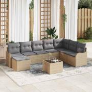 vidaXL Trädgårdsoffset med kudde 9 pcs Beige, ljusgrå Poly rattan