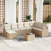 vidaXL Trädgårdsoffset med kudde 9 pcs Beige, vit Poly rattan
