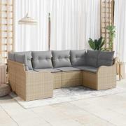 vidaXL Trädgårdsoffset med kudde 6 pcs Beige, ljusgrå Poly rattan