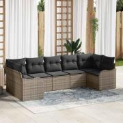 vidaXL Trädgårdsoffset med kudde 7 pcs Grå Poly rattan