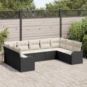 vidaXL Trädgårdsoffset med kudde 9 pcs Svart, vit Poly rattan