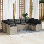 vidaXL Trädgårdsoffset med kudde 9 pcs Ljusgrå Poly rattan