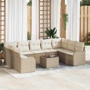 vidaXL Trädgårdsoffset med kudde 10 pcs Beige, vit Poly rattan