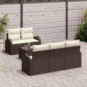 vidaXL Trädgårdsoffset med kudde 6 pcs Brun och Kräm 55 x 55 x 37 cm