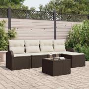 vidaXL Trädgårdsoffset med kudde 6 pcs Brun och vit Poly rattan