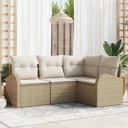 vidaXL Trädgårdsoffset med kudde 4 pcs Beige, vit Poly rattan