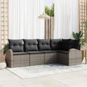 vidaXL Trädgårdsoffset med kudde 5 pcs Grå Poly rattan