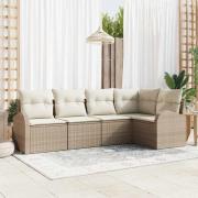 vidaXL Trädgårdsoffset med kudde 5 pcs Beige och vit konstrotting