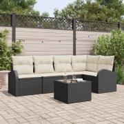 vidaXL Trädgårdsoffset med kudde 6 pcs Svart, vit Poly rattan