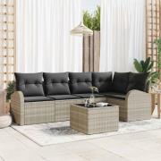 vidaXL Trädgårdsoffset med kudde 6 pcs Ljusgrå Poly rattan