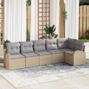 vidaXL Trädgårdsoffset med kudde 6 pcs Beige, ljusgrå Poly rattan